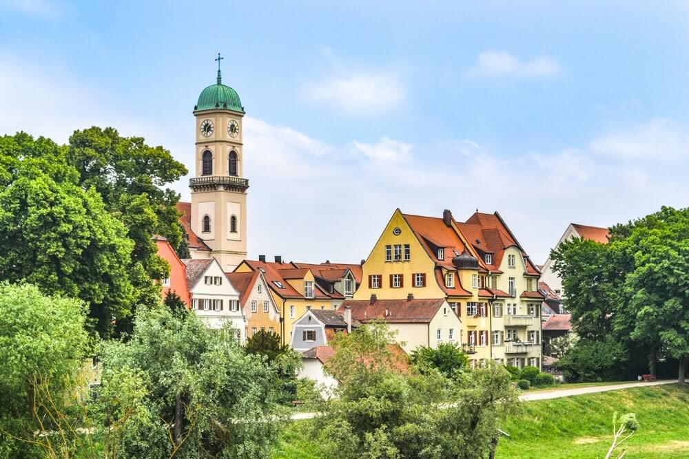 View from Old Stone Bridge in Regensburg Germany