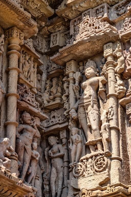 Intricate details on Modhera Sun temple walls