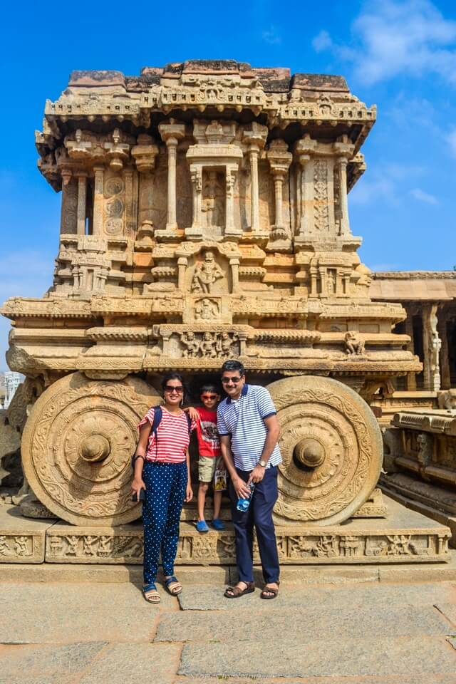 Us at Vijaya Vittala Temple and The Musical Pillars of Hampi