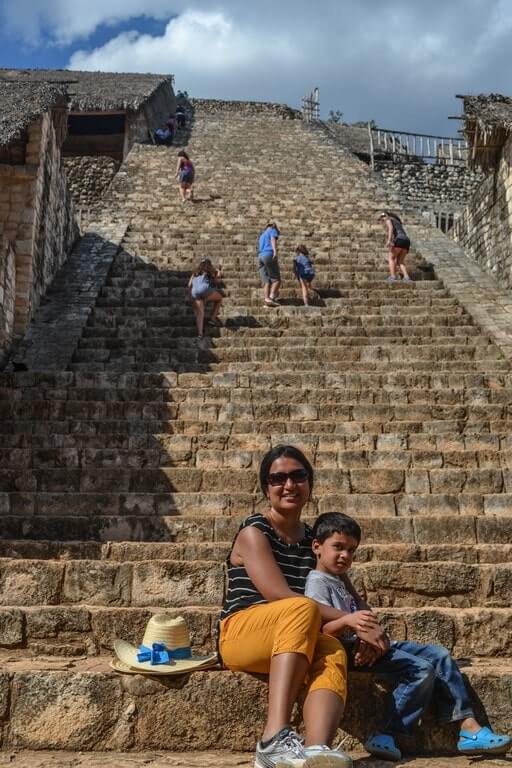 Author and son at ruins of Ek Balam