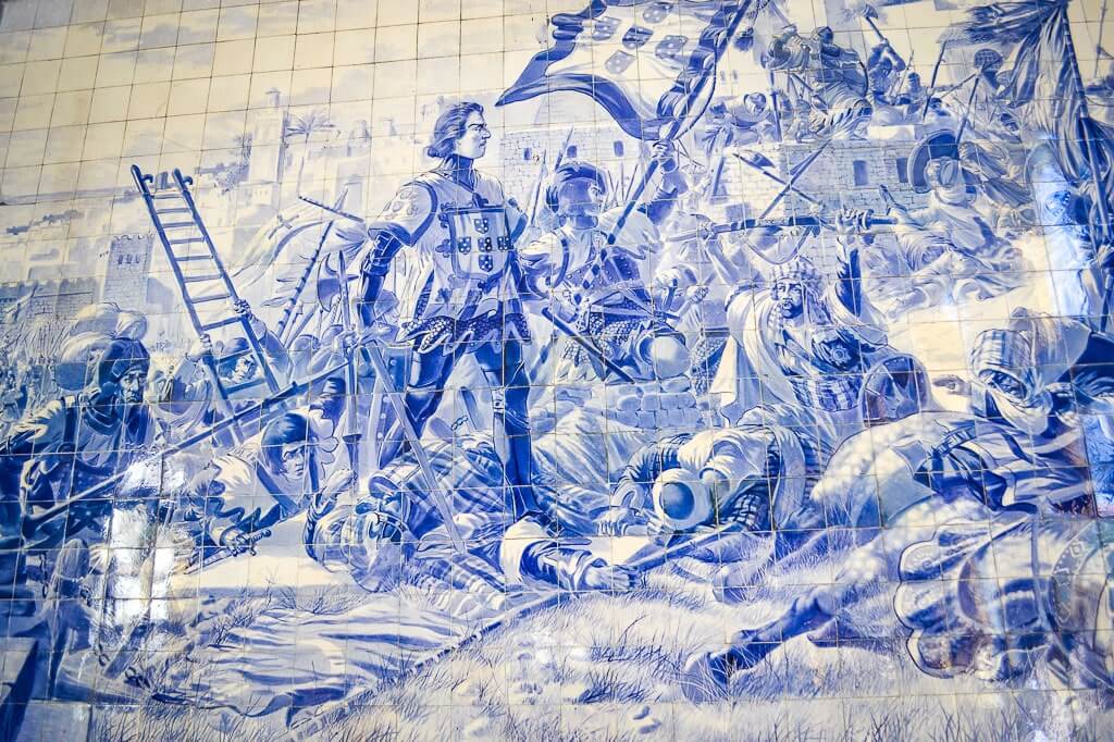 A blue and white tile panel representing Henry the Navigator in Porto