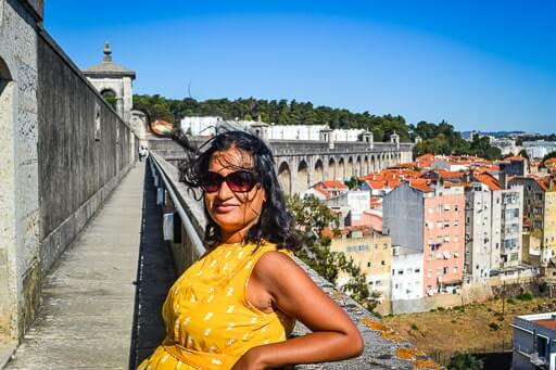 Author visiting Agua Livres Aqueduct - one of Lisbon hidden gems