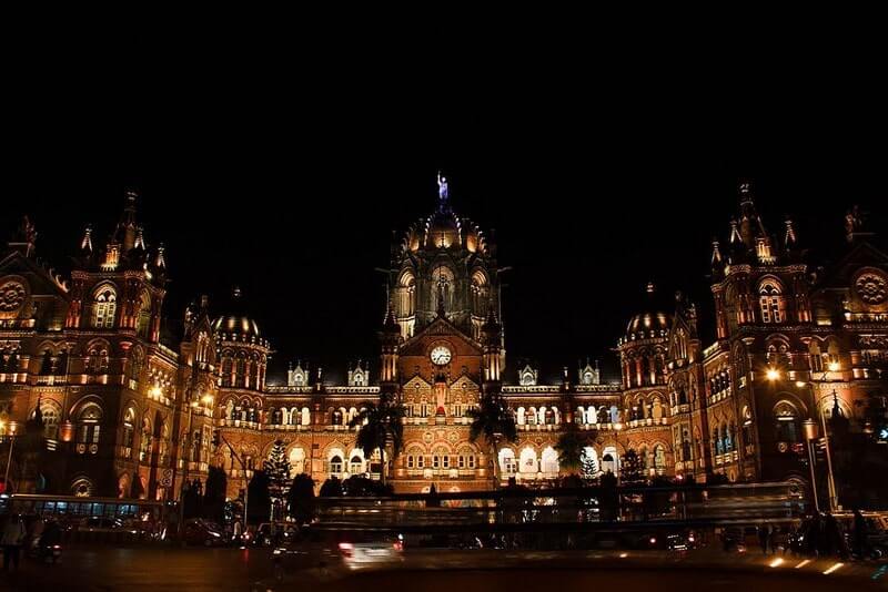 Chhatrapati Shivaji Terminus or Victoria Terminus by night in Mumbai