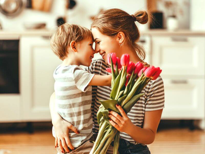 Mother child and flowers