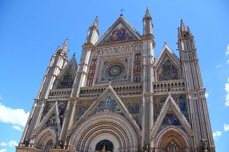 The facade of the main cathedral in Orvieto Italy