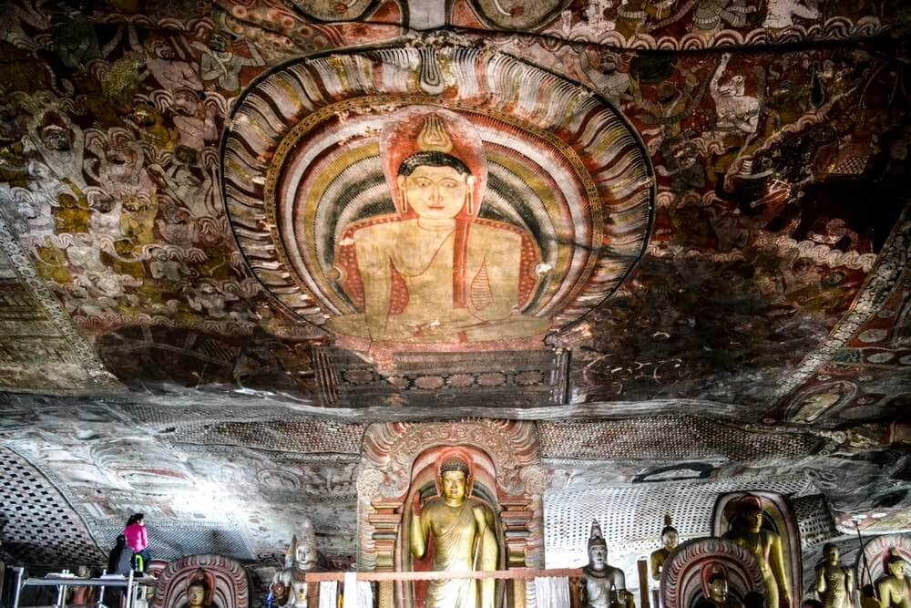 Frescoes at the rock-cut cave temples of Dambulla