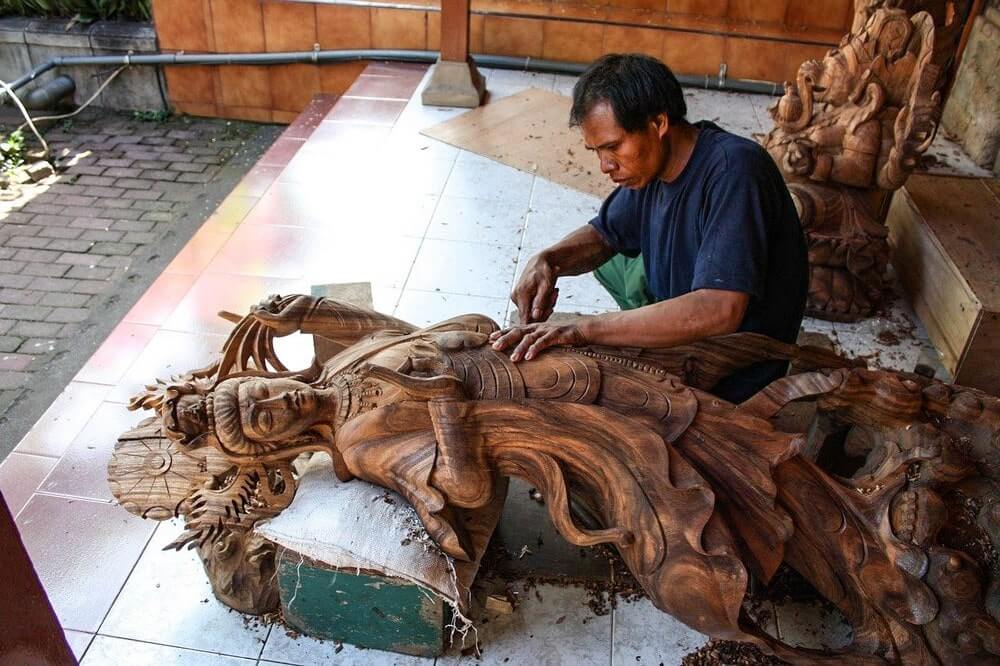 Wood carving in Bali