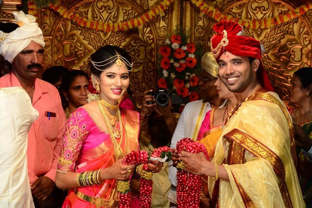 Bride and groom at a Tulu wedding