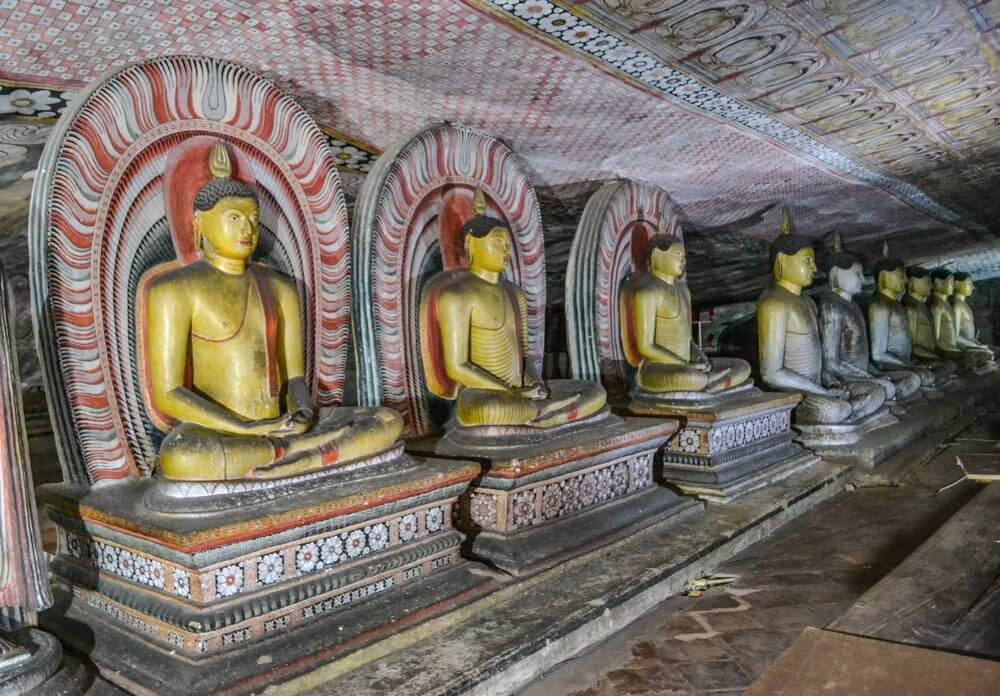 Buddha statues at Dambulla Cave Temple in Sri Lanka