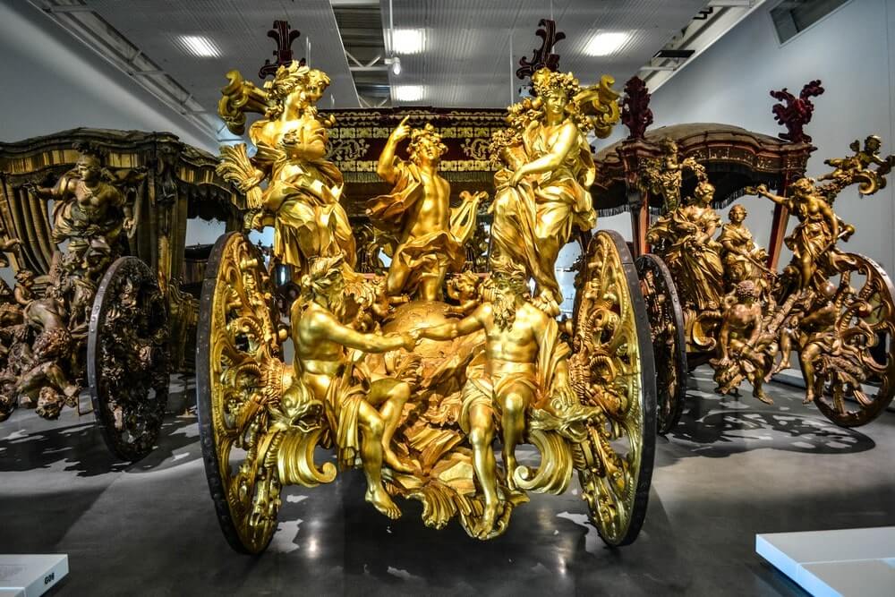 Opulent coaches at the Coach Museum in Belem Portugal