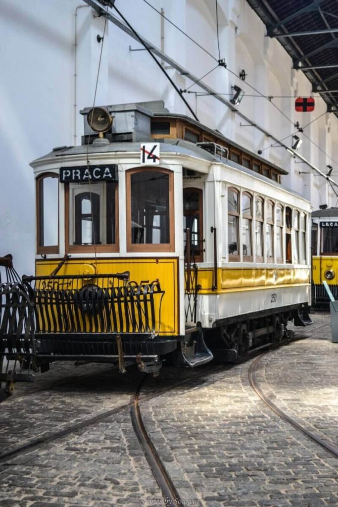 An old tram at the Tram Museum in Porto