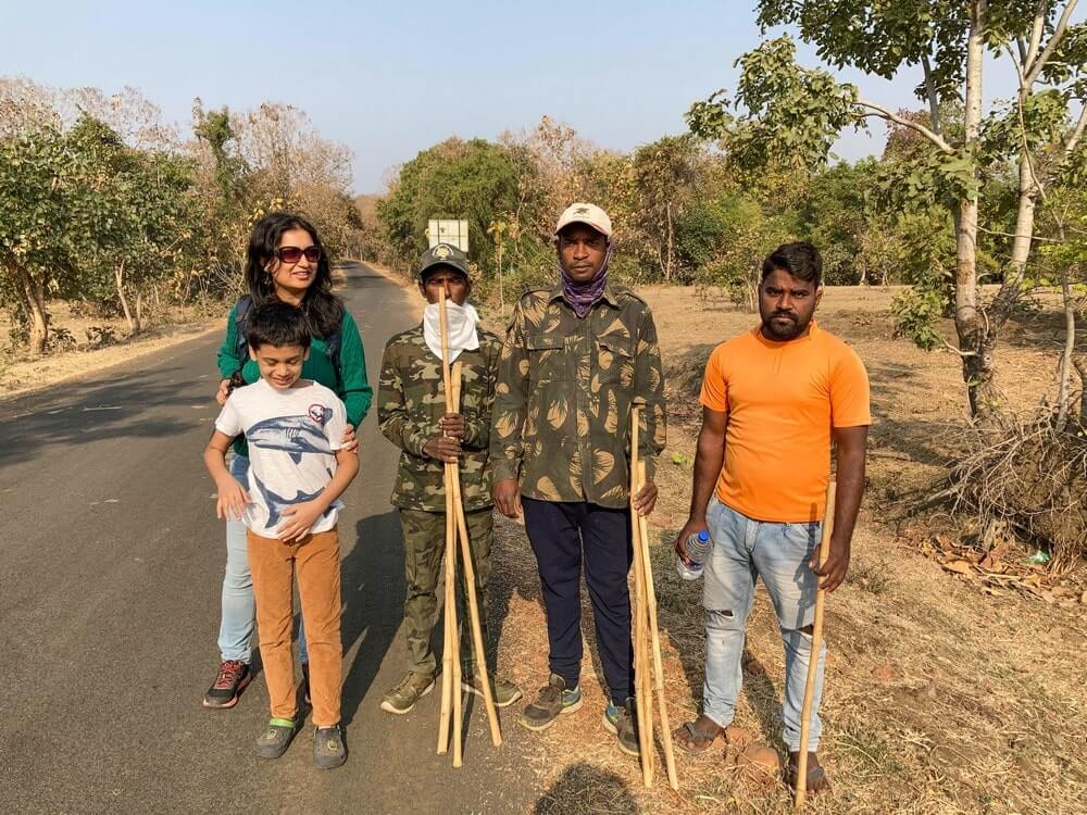 After completing a morning walking trail in the Tadoba buffer zone.