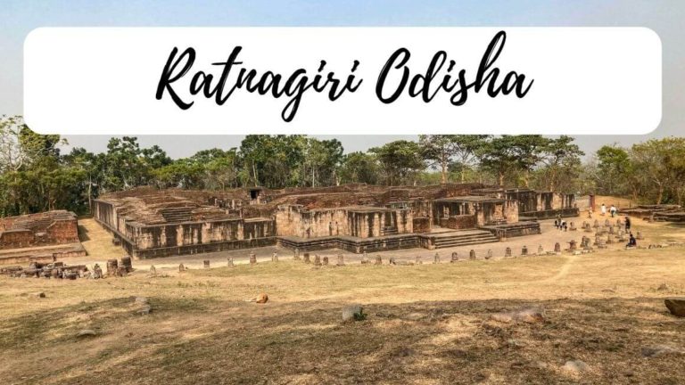 View of the monastery from the hilltop at Ratnagiri Odisha, a wonderful place to visit if you are looking see some offbeat Buddhist heritage sites in India.