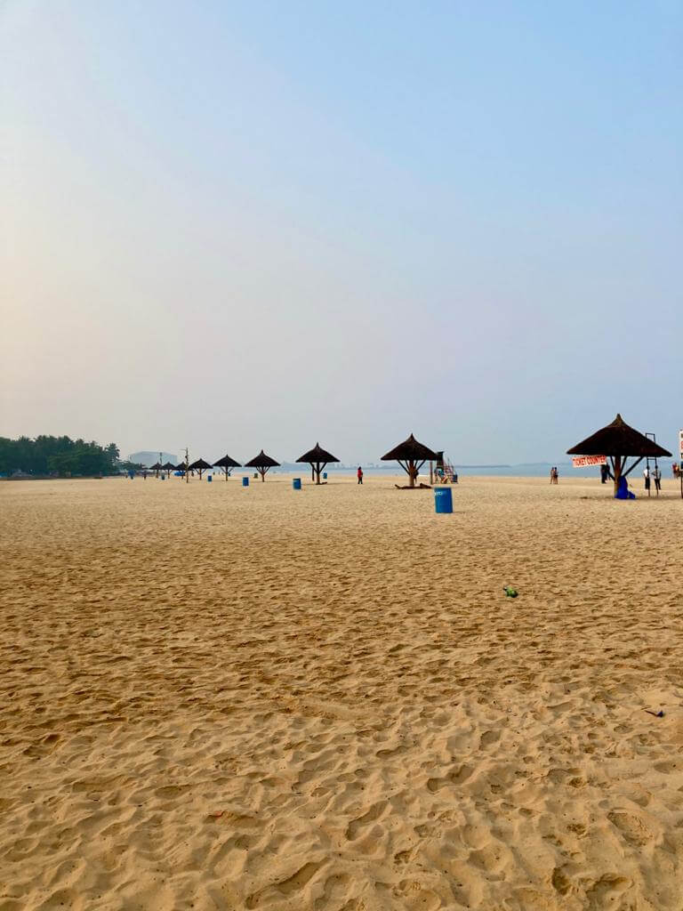 Thatched cabanas on Malpe beach in Udupi