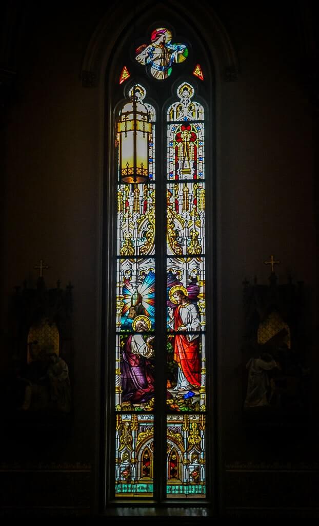 Stained glass at the Cathedral of St. John, the Baptist in Savannah GA