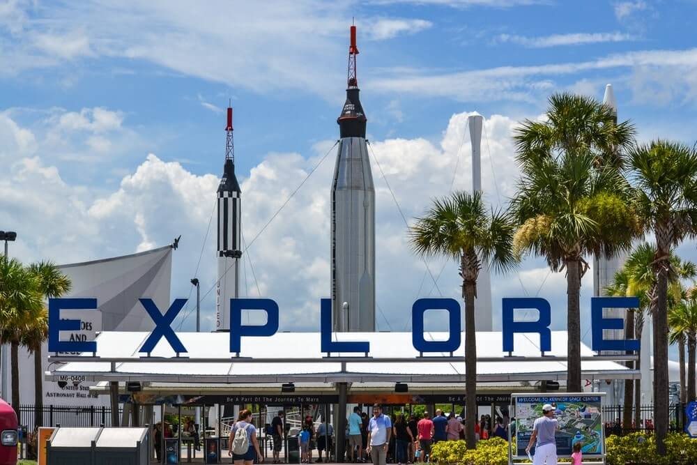 At the entrance of Kennedy Space Center in Orlando