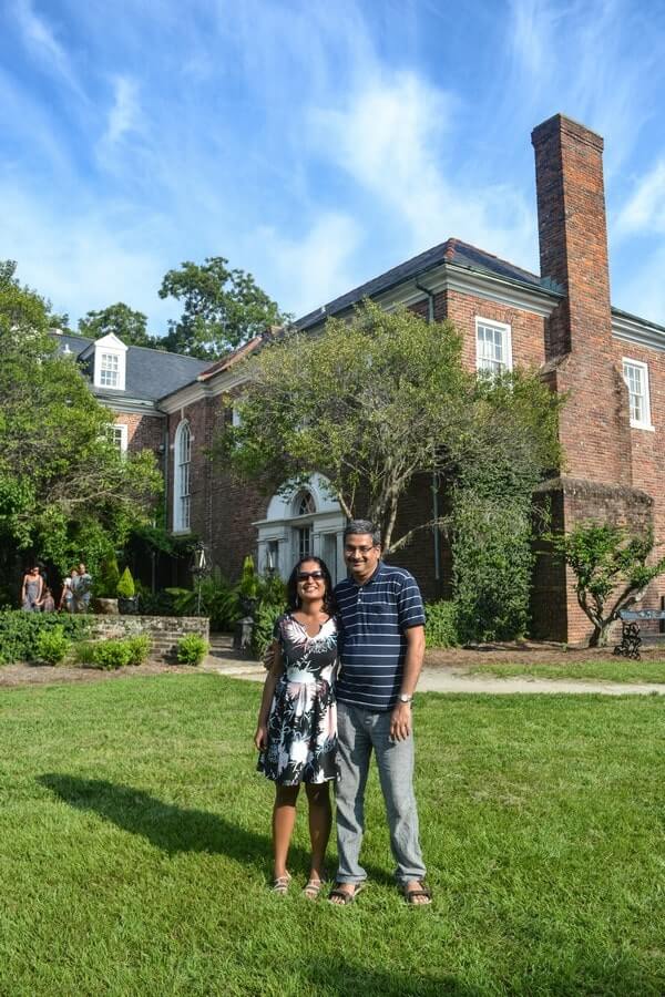 Us standing behind the Colonial Revival mansion at Boone Hall