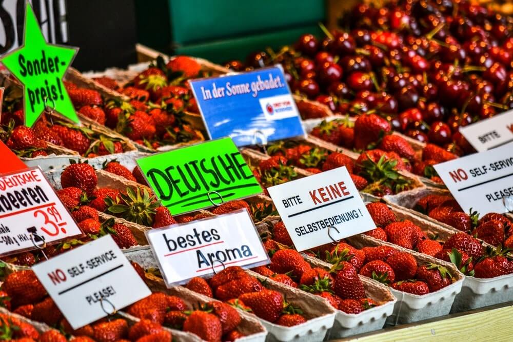 A fruit stall at Viktualienmarkt in Munich Germany