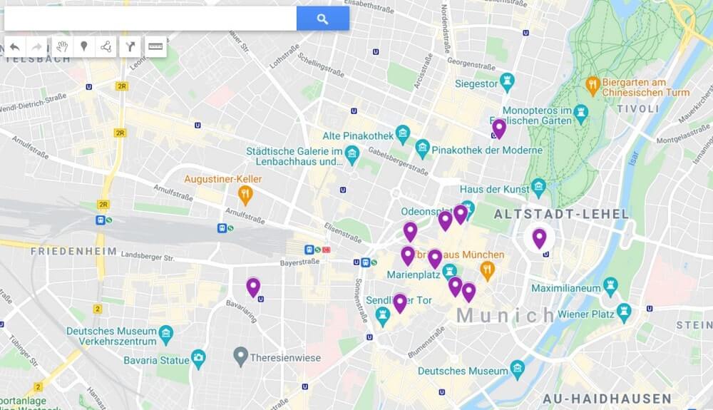 Map of churches in Munich