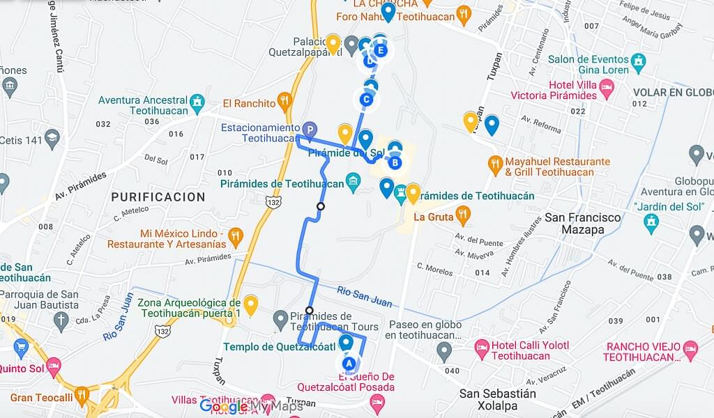 Interactive map of Teotihuacan attractions