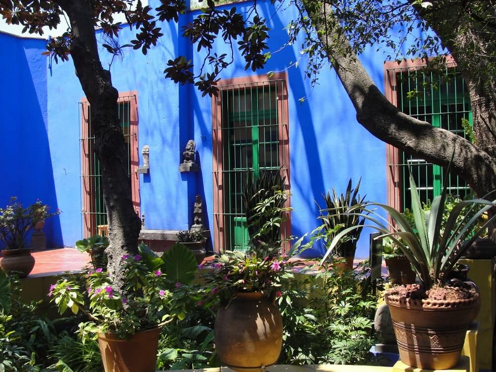 Blue walls of Frida Kahlo Museum in Mexico City