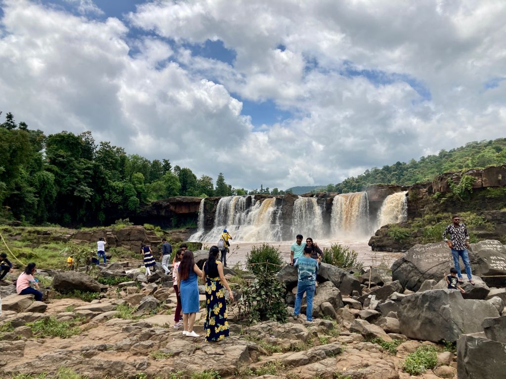 Crowds at Gira Waterfalls in Gujarat