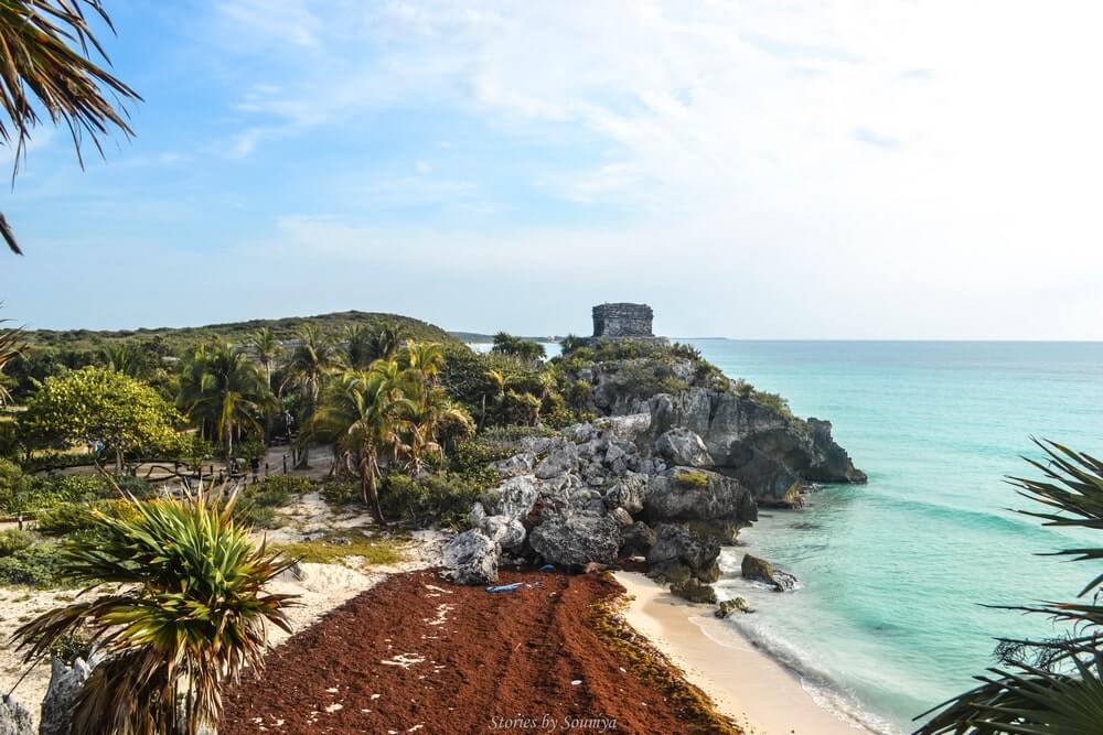 Ruins of Tulum along a pristine Caribbean beach