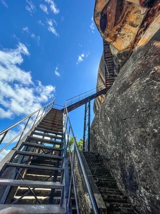Steep steps that lead to the top of Sigiriya rock