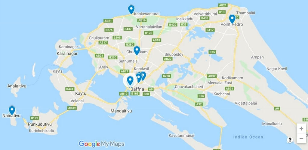 Map of best things to do in Jaffna Sri Lanka