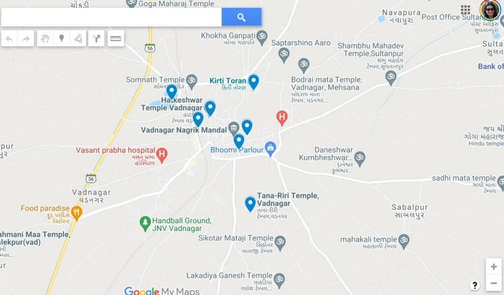 Map of best places to visit in Vadnagar Gujarat