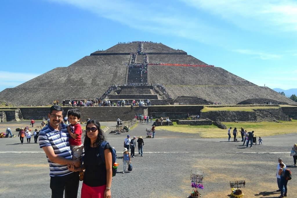 Author and family in front of Sun Pyramid in Teotihuacan