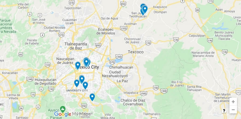 Interactive map of Mexico City itinerary