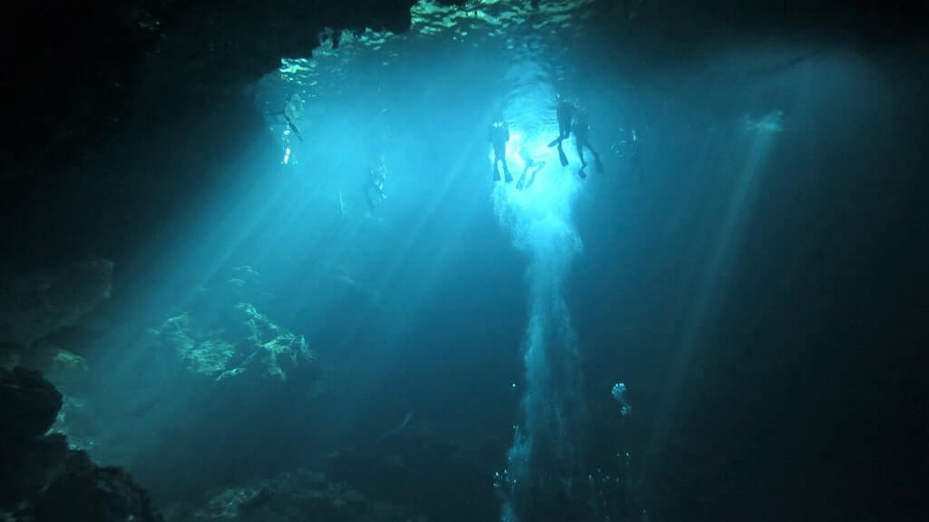 Cavern diving in cenote near Cancun Mexico