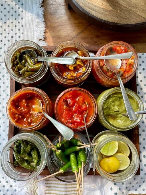 Spices and chutneys at the restaurant