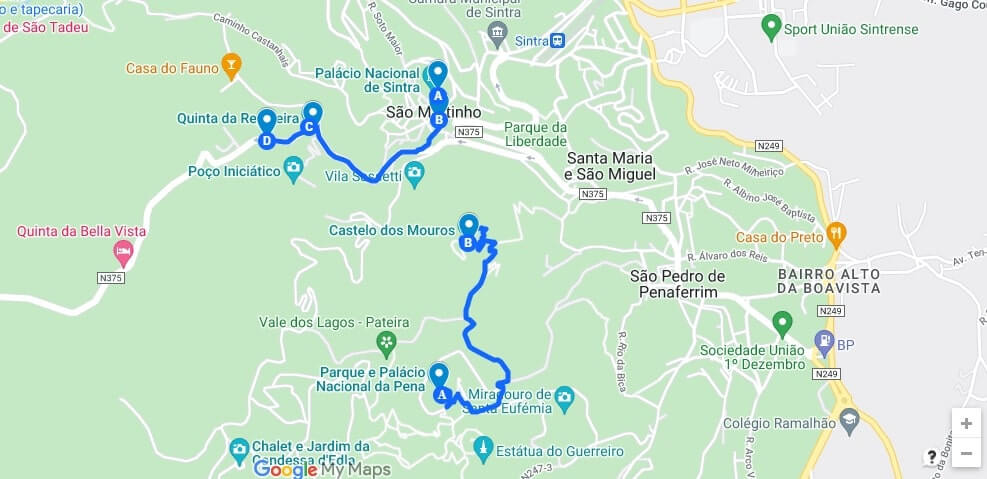 Map for Sintra day trip planning.