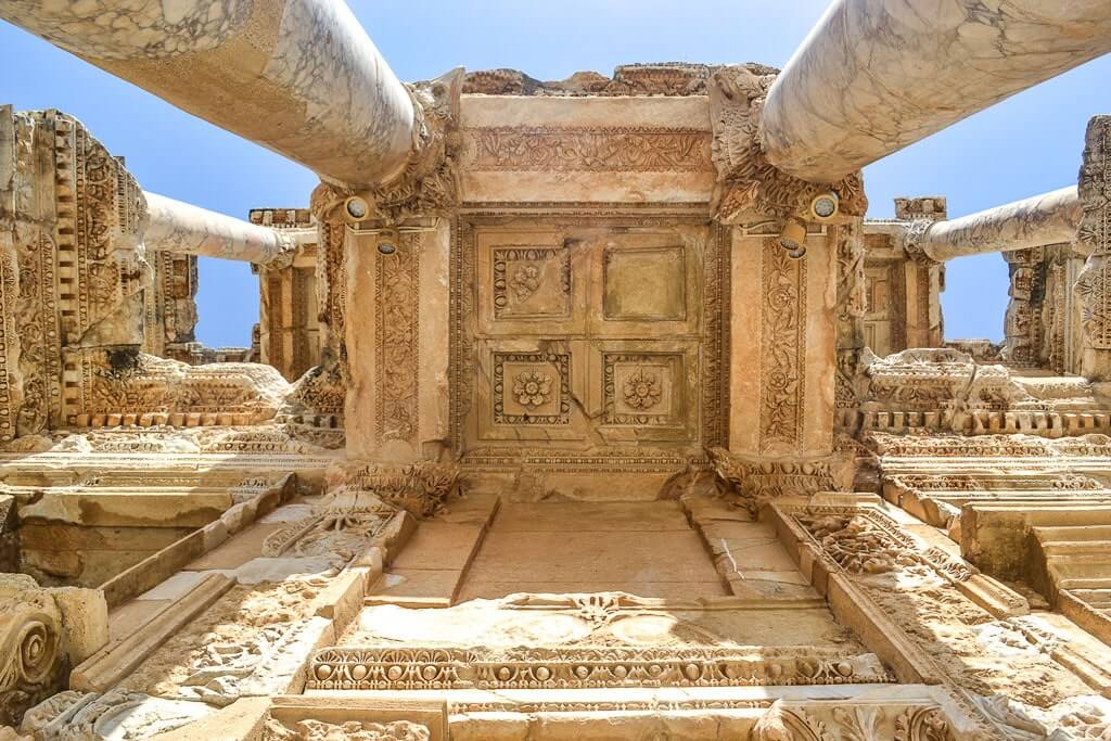 Majestic ceiling of the Library at Ephesus Ancient City