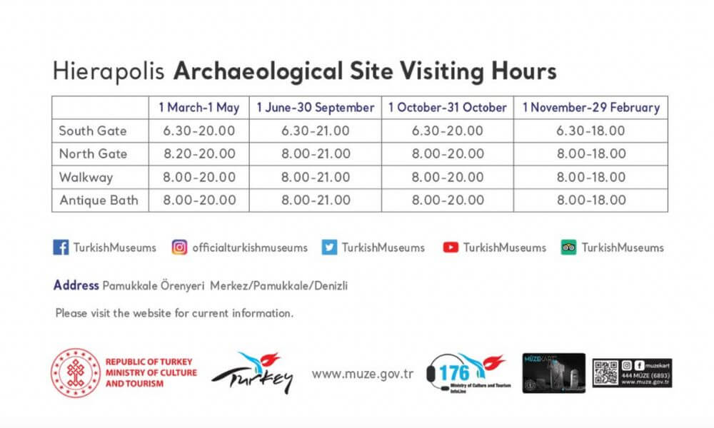 Opening hours of Pamukkale Hierapolis heritage site