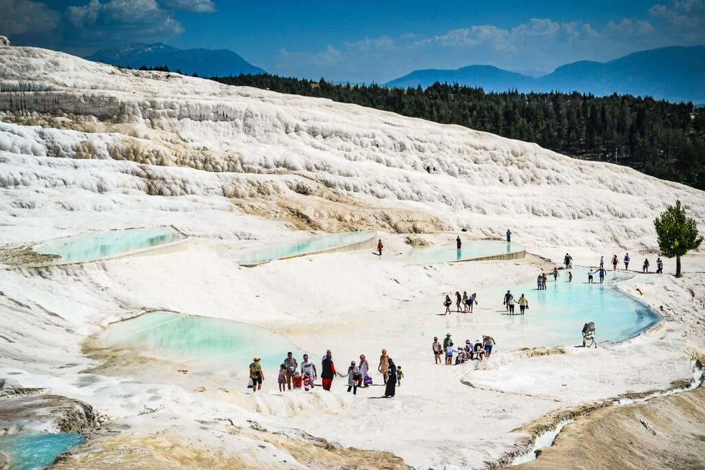 The travertine pools of Pamukkale in Turkey