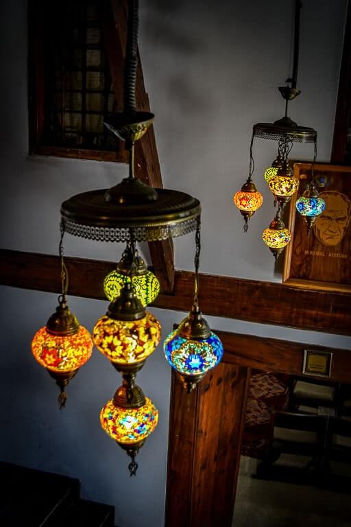 Colorful mosaic lamps at a house in Saffranbolu