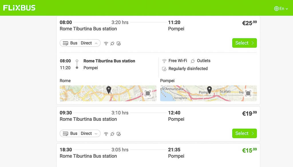 Flixbus from Rome to Pompeii