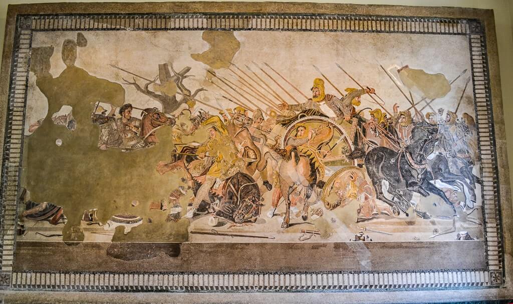 Frescoes representing Battle of Alexander against Darius at Naples Archaeological Museum