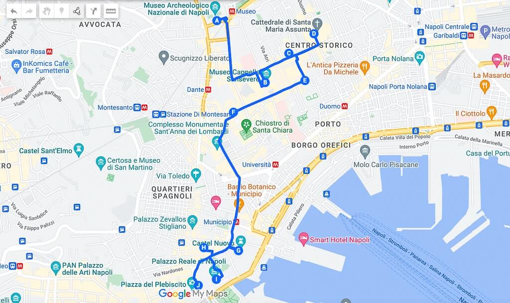 Map of Naples Walking Tour Itinerary