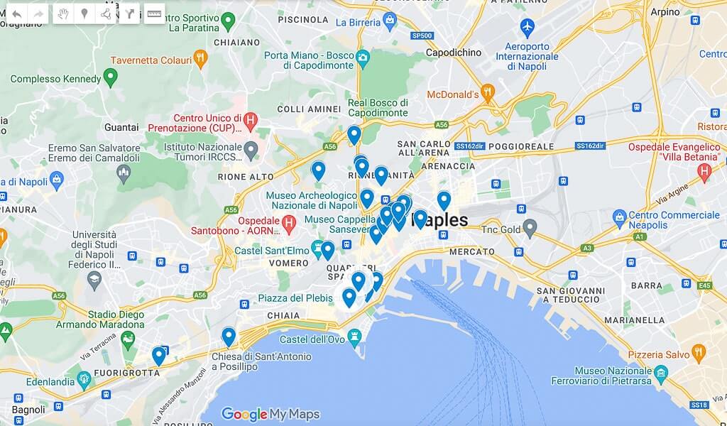 Interactive map of Naples attractions