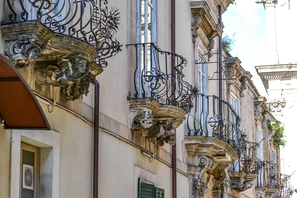 Sicilian Baroque balconies in Ragusa Sicily