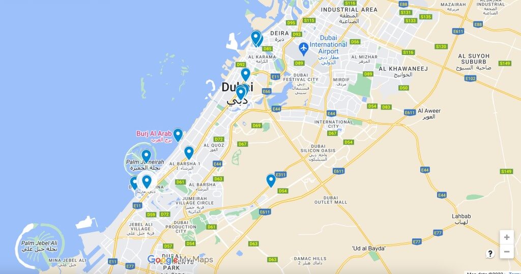 Map of Dubai 4 days itinerary
