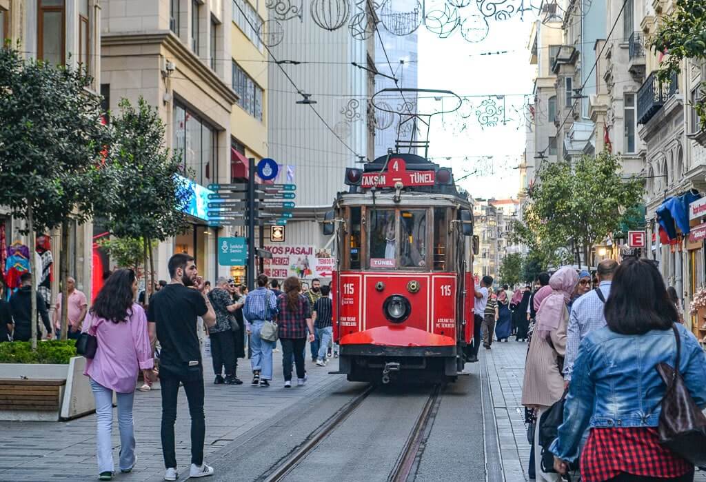 The nostalgic tram on Istiklal Street in Istanbul