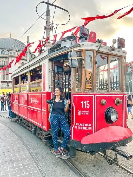 Author on the nostalgic tram at Taksim Square