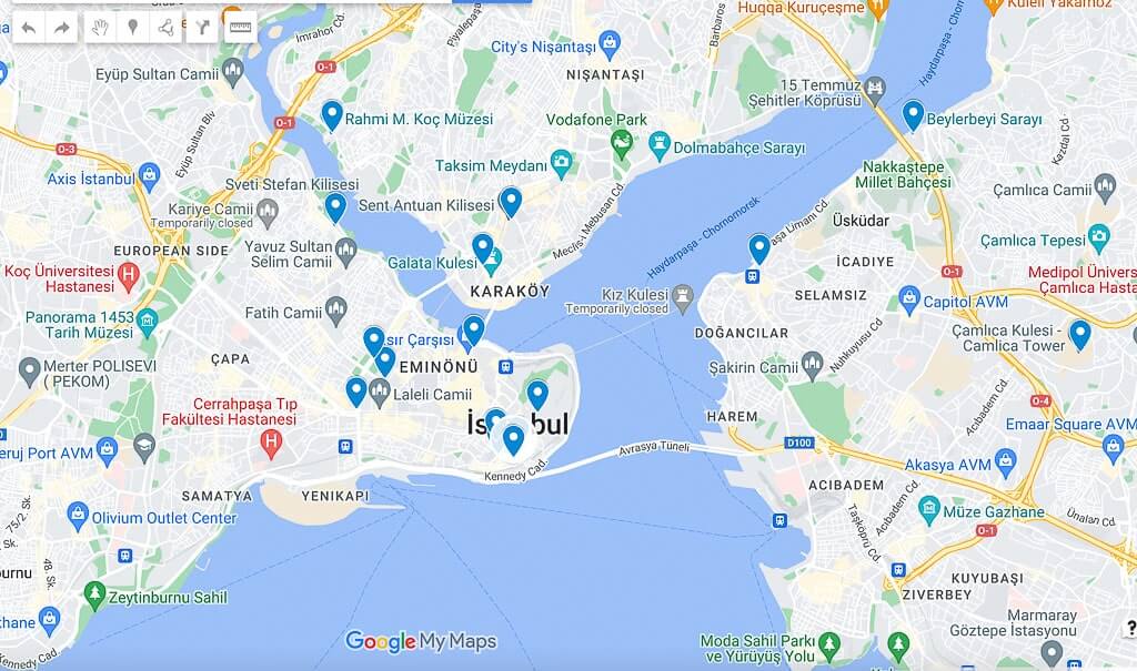 Map of hidden gems in Istanbul