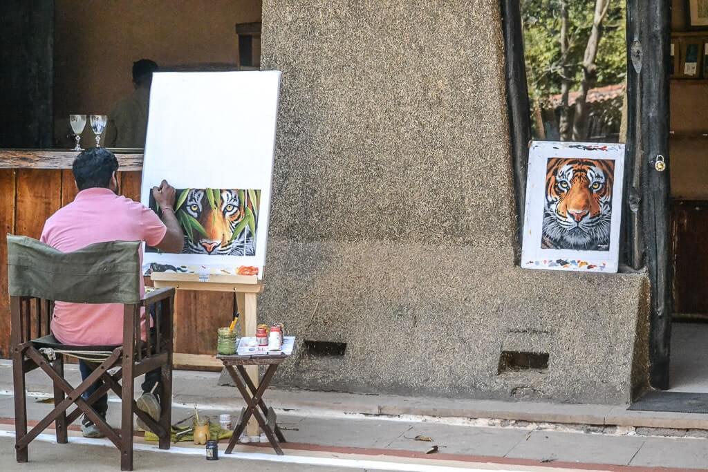 Painter at work in King's Lodge Bandhavgarh