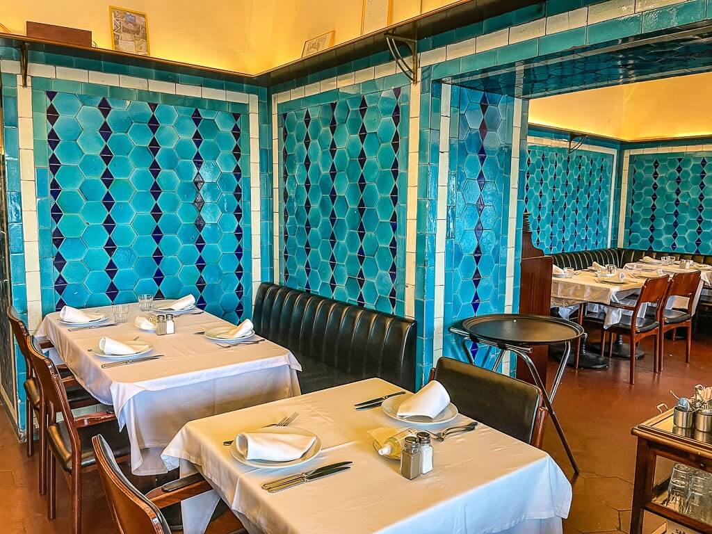 Blue tile interiors of Pandeli Restaurant